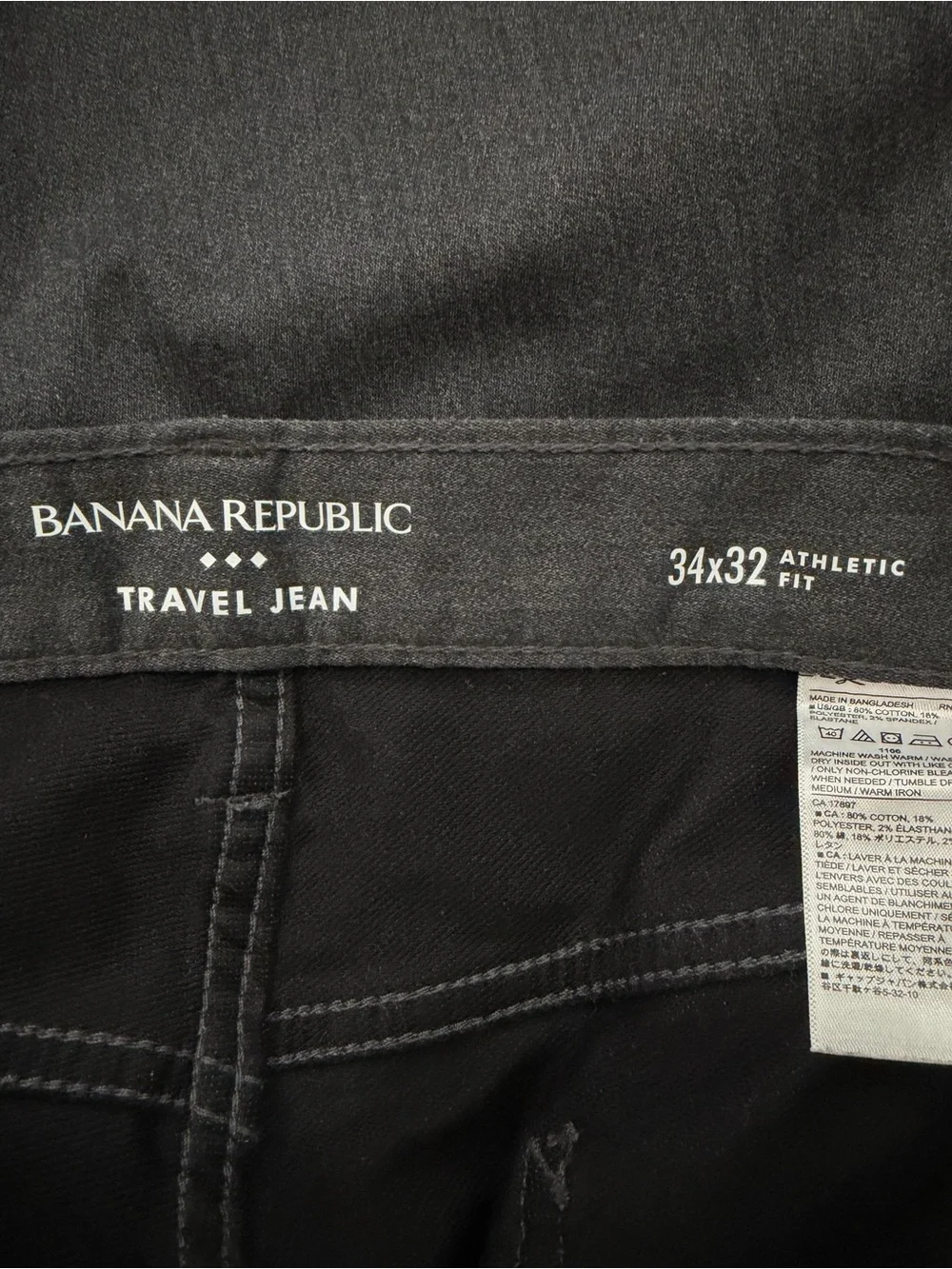 Banana Republic Men's Travel Jean Charcoal Gray Athletic Fit, Size 34 x 32